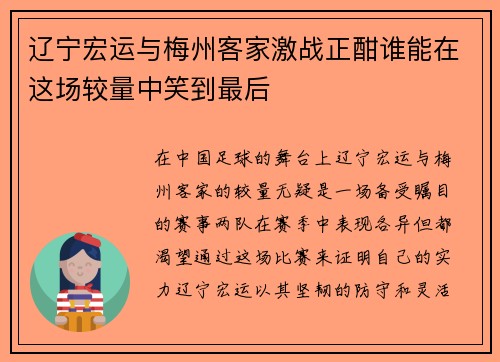 辽宁宏运与梅州客家激战正酣谁能在这场较量中笑到最后